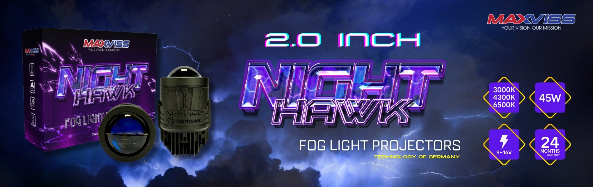 BI GẦM LED MAXVISS NIGHTHAWK 2.0 INCH 3 CHẾ ĐỘ